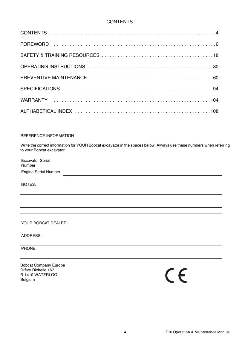 Bobcat E10 operation and maintenance manual — 6986787-EN, page 4