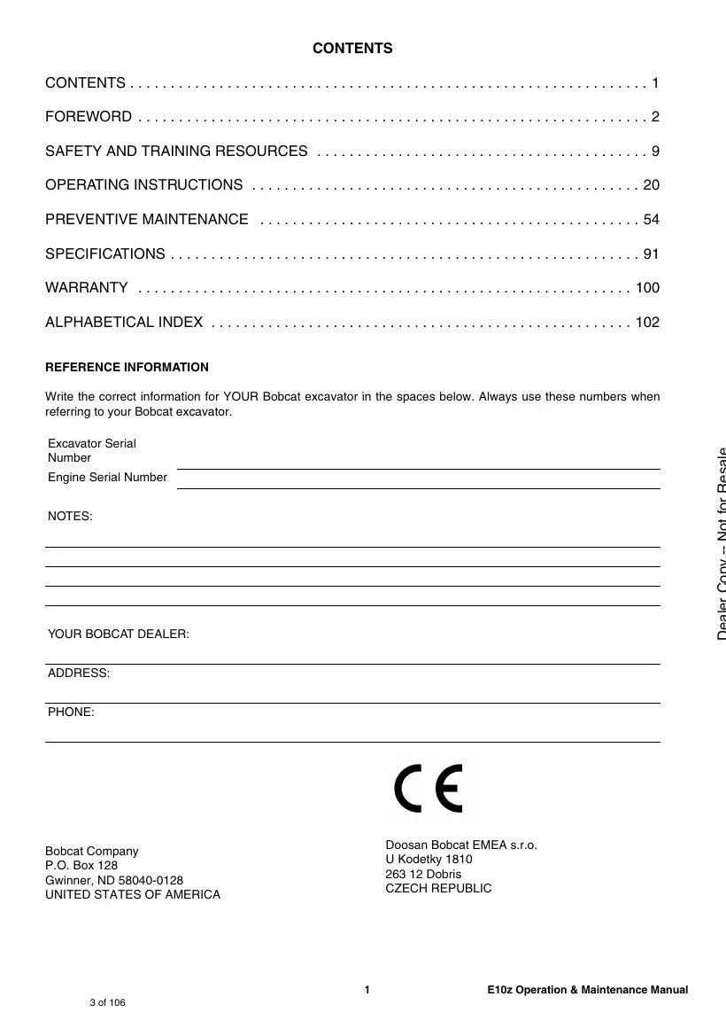Bobcat E10z operation and maintenance manual — 7349189enGB(A), EMEA S5-K, page 3