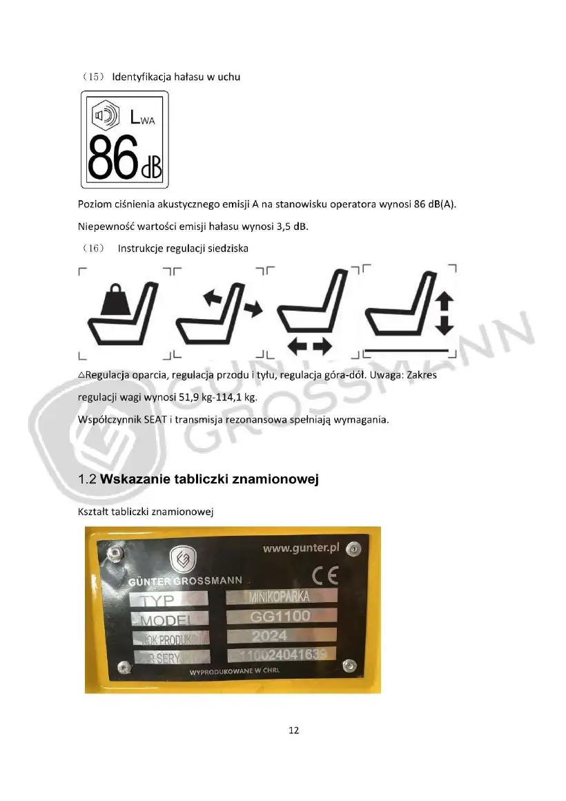 Günter Grossmann GG1100J — operation & maintenance manual (Polish), page 12