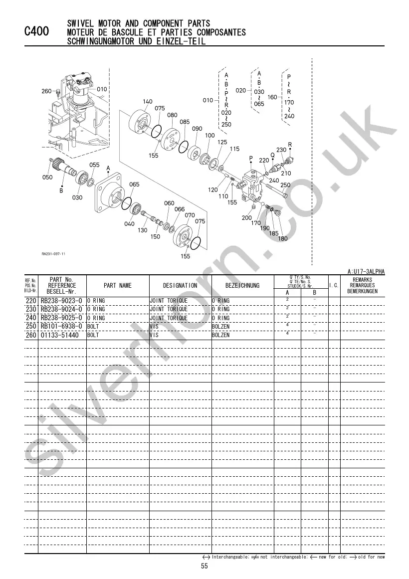 Kubota U17-3α illustrated parts book — November 2008, page 96