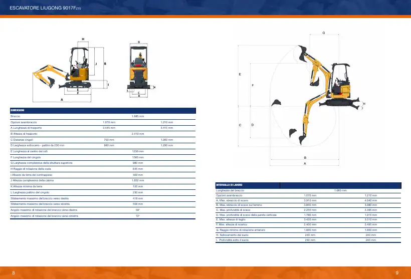 LiuGong 9017FZTS Stage V June 2025 brochure with track measurements, page 5