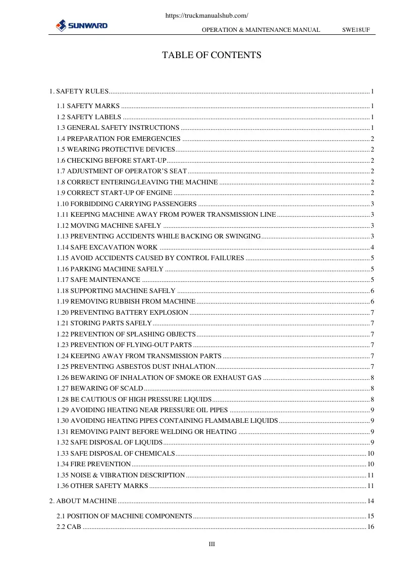 Sunward SWE18UF July2020 full operation/maintenance manual, page 3