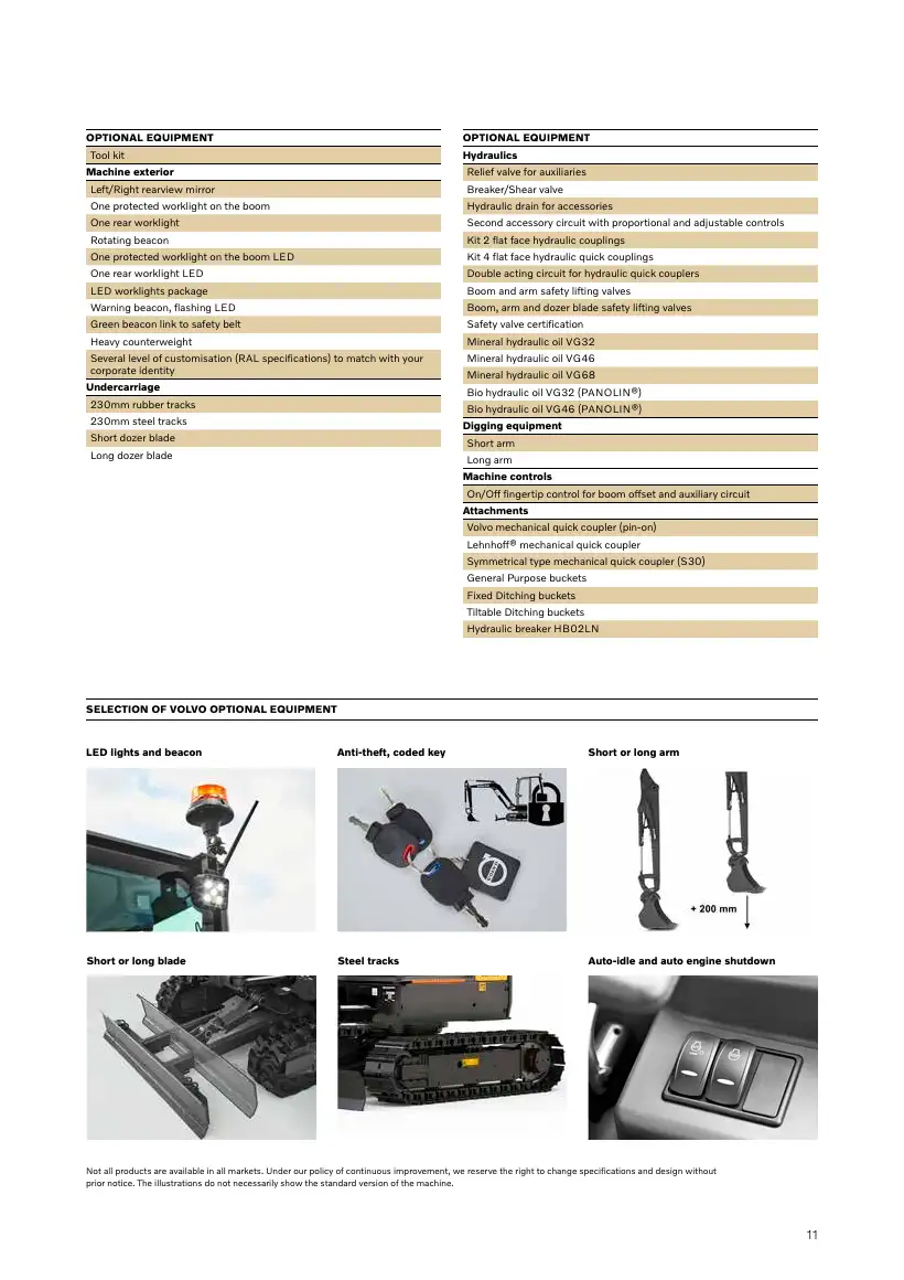 Volvo CE EC18E compact excavator brochure, page 11