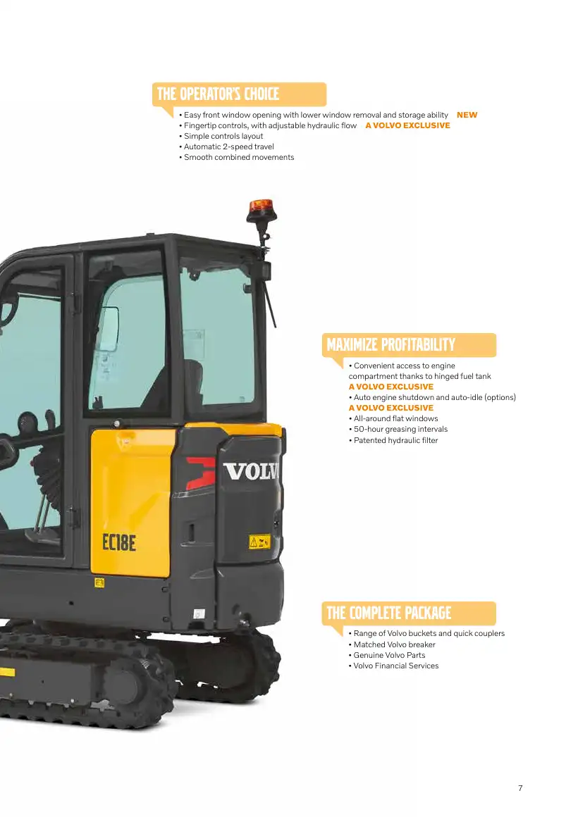 Volvo CE EC18E compact excavator brochure, page 7