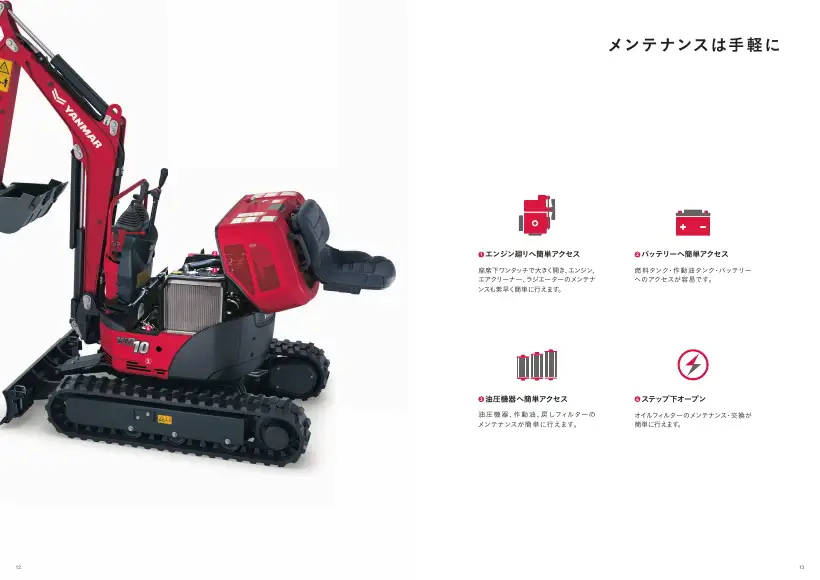 Yanmar 後方超小旋回ミニショベル ViO10-2D/ViO12-2A catalog (red), page 7