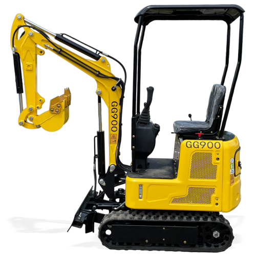 Yellow Gunter Grossmann GG900 mini excavator, side view
