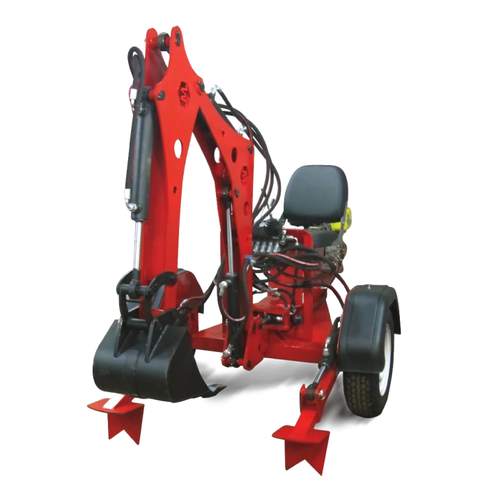 Red Minidiger MD-2 towable excavator, manufacturer product photograph
